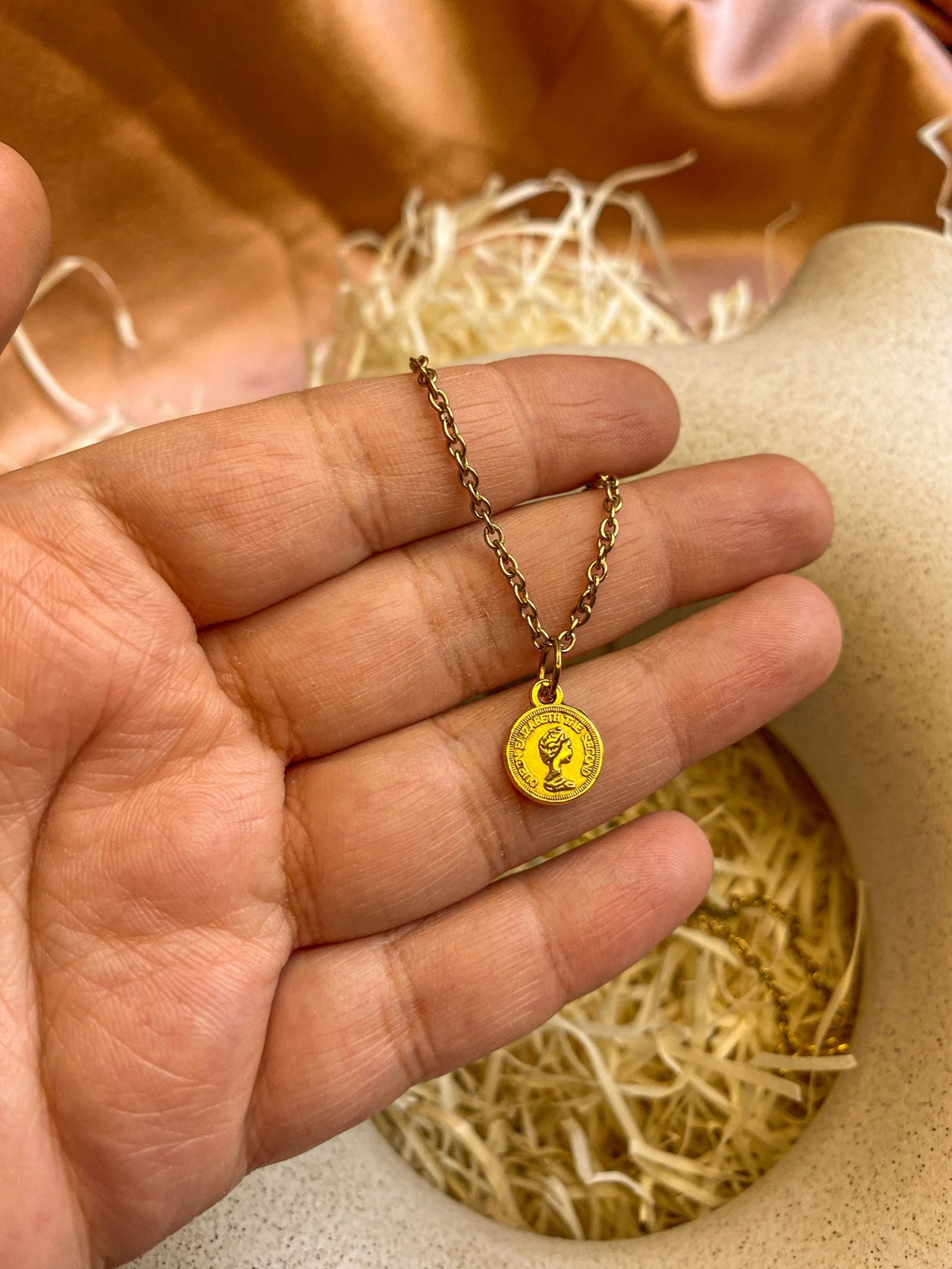 Mini Elizabeth Second Antique Golden Coin Charm