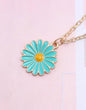 Blue Daisy Flower Enamel Pendant Necklace