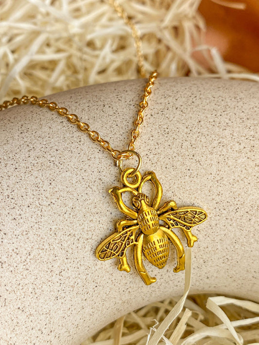 Big Golden Bee Pendant Necklace