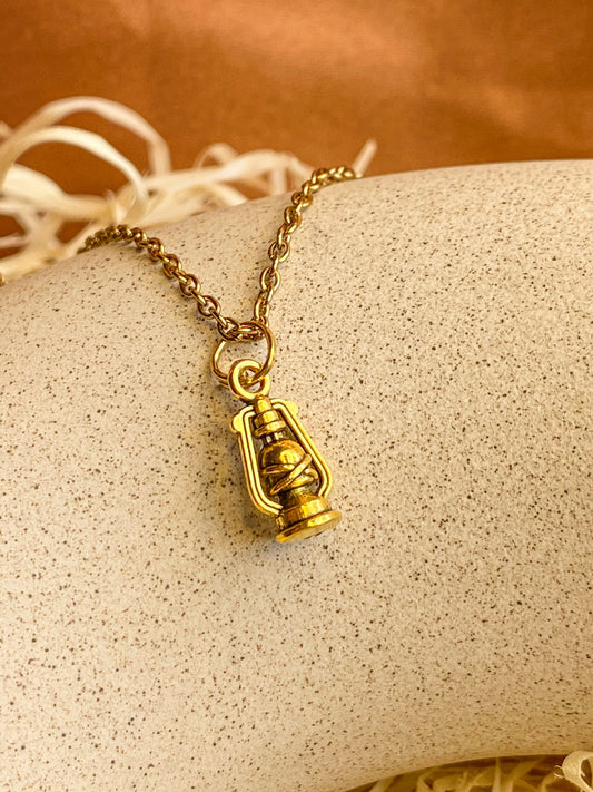 Gold Dainty Lantern / Lamp Charm Necklace