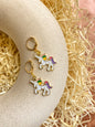 Enamel Unicorn Charm Glossy Golden Hoop Earrings