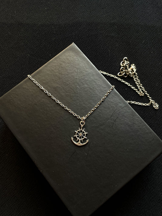 Wheel Anchor Silver Pendant With Chain