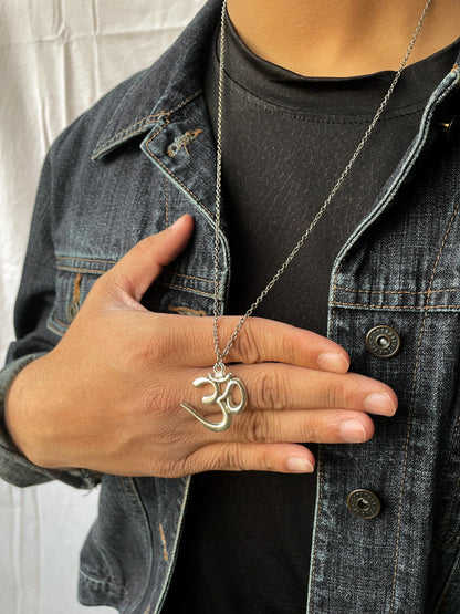 Silver Oxidized Om Pendant With Chain