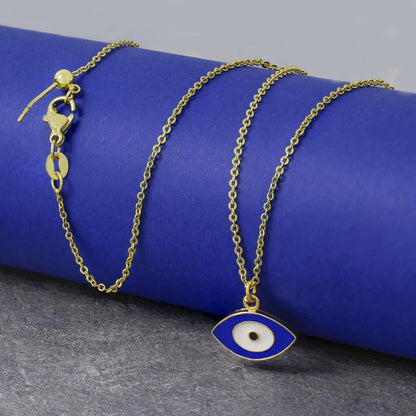 Blue Evil Eye Enamel Pendant Necklace