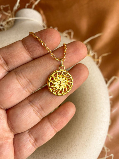 Sun With Rays Gold Coin Necklace
