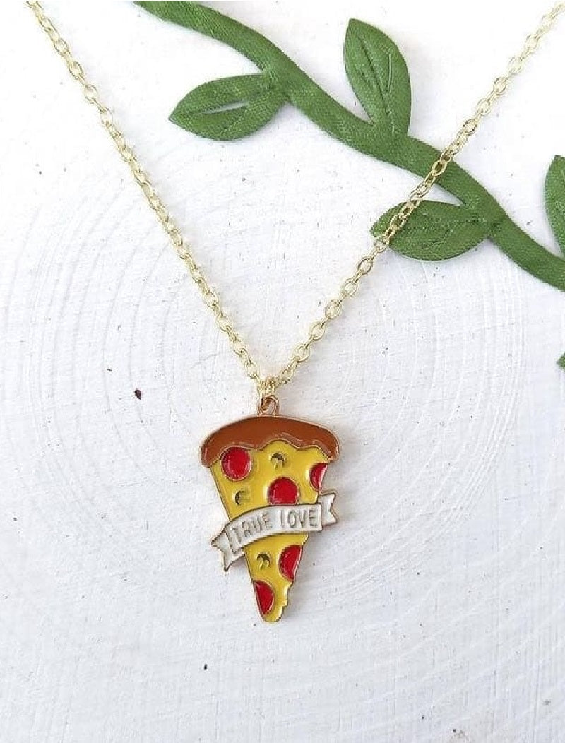 Enamel Pizza True Love Golden Y2K Necklace